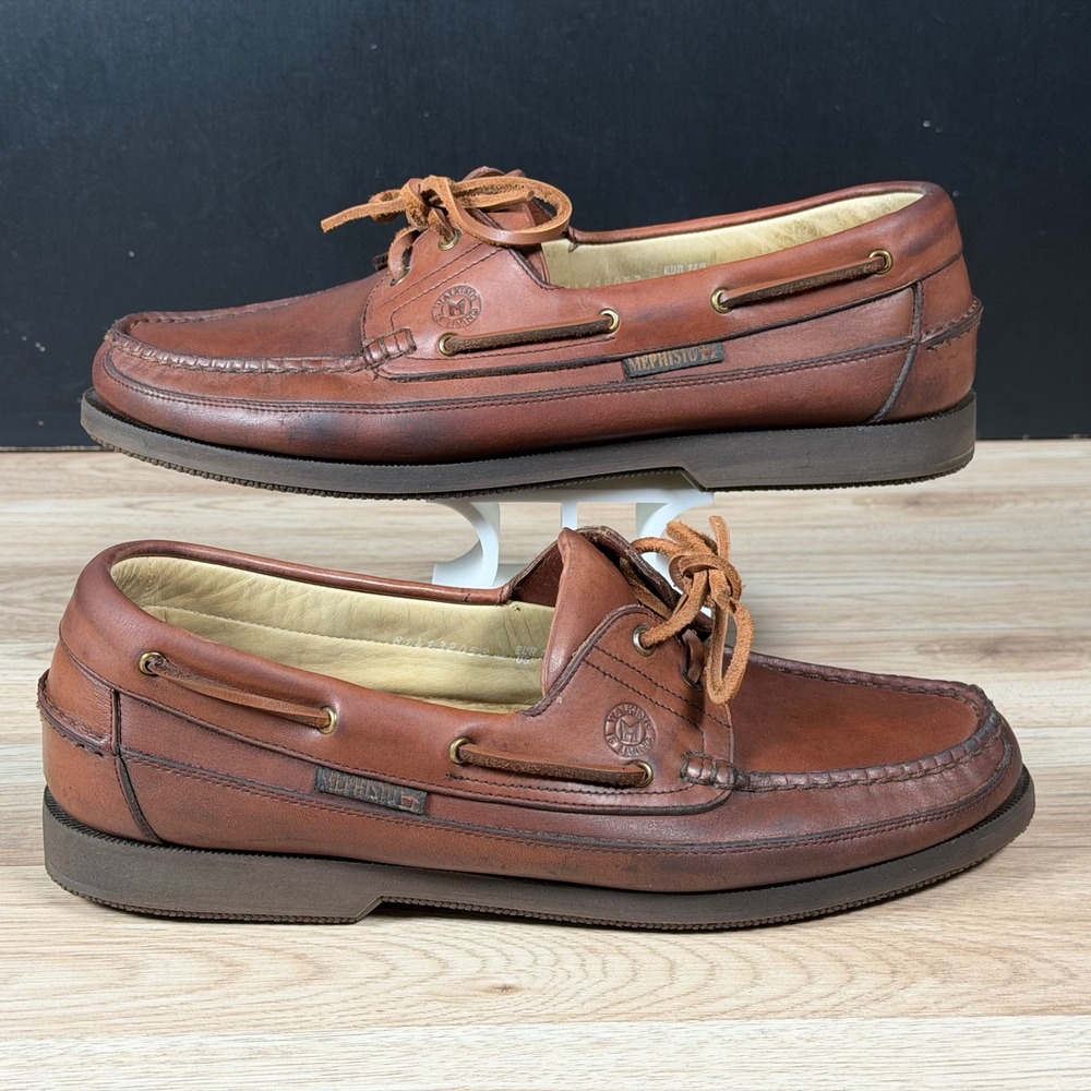 Mephisto Hurrikan Shoes Mens Size 12 Brown Leather Air-Jet Boat Mock Toe Preppy